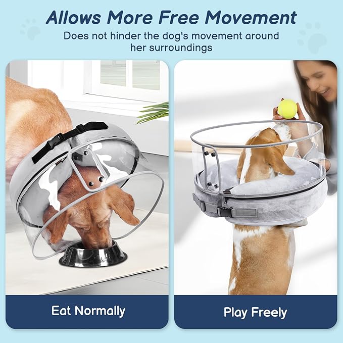 BARKLESS Inflatable Dog Cone, Protective Dog Surgery Collar to Stop Licking Biting Wounds, Patented Soft Donut Cone with Clear Shield, Adjustable Blow-up Collar for Surgery Recovery (Grey, XL)