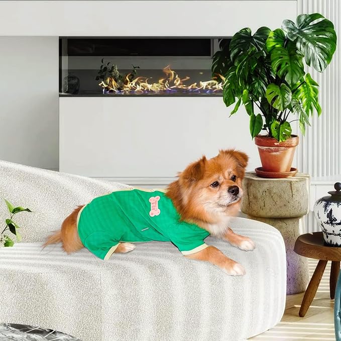 TONY HOBY Dog Pajamas, Dog Recovery Suit After Surgery, Soft Dogs Dogs Jumpsuit Shirts for Small Medium Dogs (Green, Boy, XL)