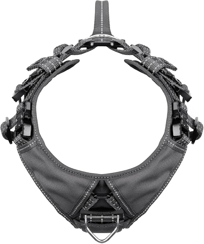 ICEFANG Dog Strap Harness with 4 x Metal Buckles,for Large Sized Dog,K9 Vest,Y-Shape Chest,Adjustable Pet Harness,No-Pull Front Leash Clip (Large (Pack of 1), Grey)