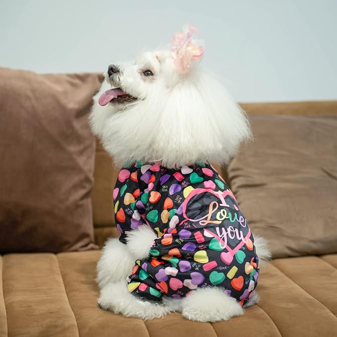 CuteBone Small Dogs Valentines Outfit Soft Puppy Onesies Pjs Dog Pajamas Pet Coat Cat Apparel Comfy Doggie Jumpsuit Bodysuit for All Seasons P272S