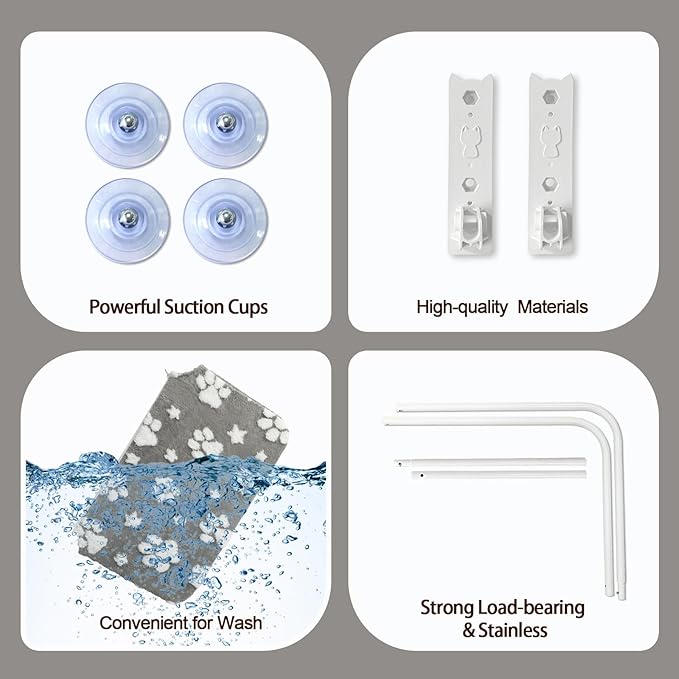 Cat Window Perch, Foldable Cat Window Hammock with Cute 3D Textured Paw Cover and Strong Suction Cups, Cordless Window Seat Bed for Indoor Cats (Grey, Large)