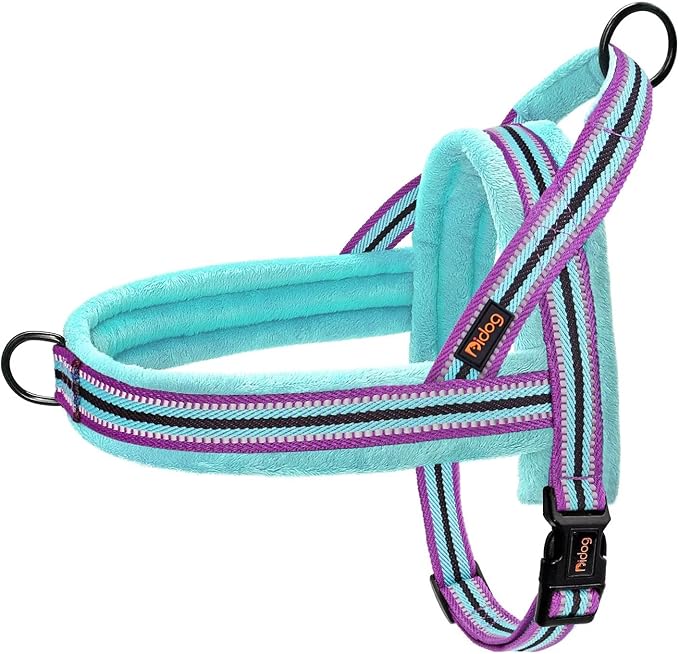 Didog Soft Flannel Padded Dog Vest Harness, No Pull/Quick Fit Reflective Dog Strap Harness, Easy for Training Walking (XS:Chest 15-18", Mixed-Blue)