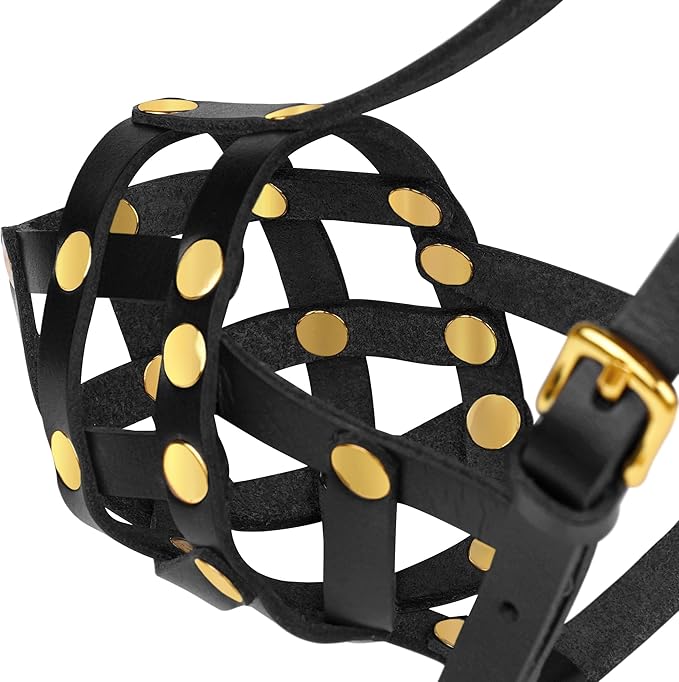 OOPSDOGGY Cocker Spaniel Dog Muzzle for Small Dogs - Leather Breathable Secure Basket Muzzle for Small Medium Breeds Prevents Biting No Chewing Adjustable (Black, Size 1 - Cocker Spaniel)