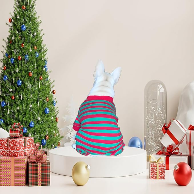 Dog Pajamas Cotton Striped Pet Jumpsuit, Breathable Comfy Pjs for Puppy and Cat, Dog Christmas Pajamas Shirts for Small Large Dogs Onesie Boys and Girls
