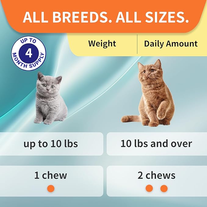 Cat Probiotic, Chews for Gut and Immune Health, Cats Probiotic Supplement for Cat Digestive Support, Healthy Digestion, Cat Constipation and Diarrhea Relief (Salmon, 120 Chews)