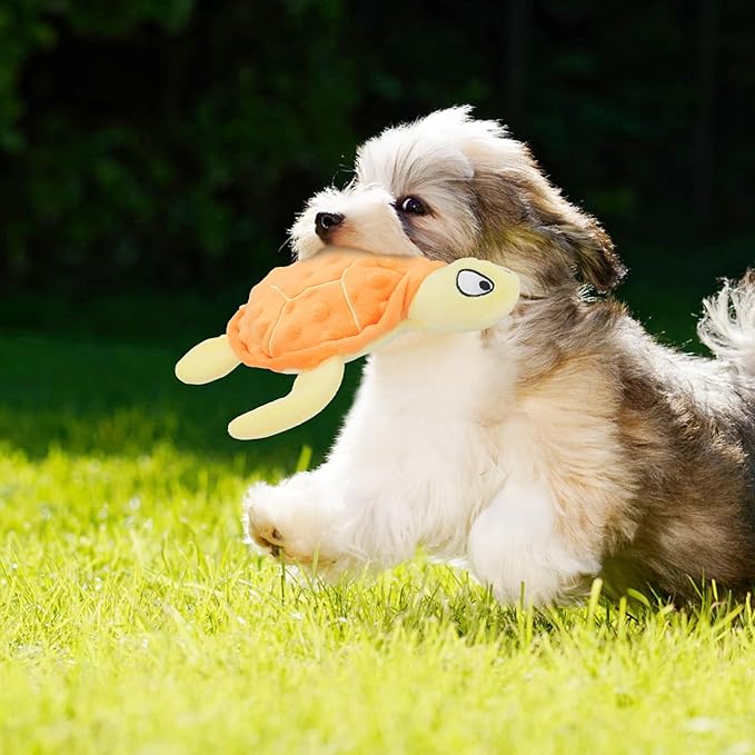 Squeaky Sea Turtle Plush Dog Toy - Durable, No Stuffing, Interactive Chew Toy for Small Dogs - Relieve Anxiety, Teething, and Keep Them Busy for Puppy(Orange)