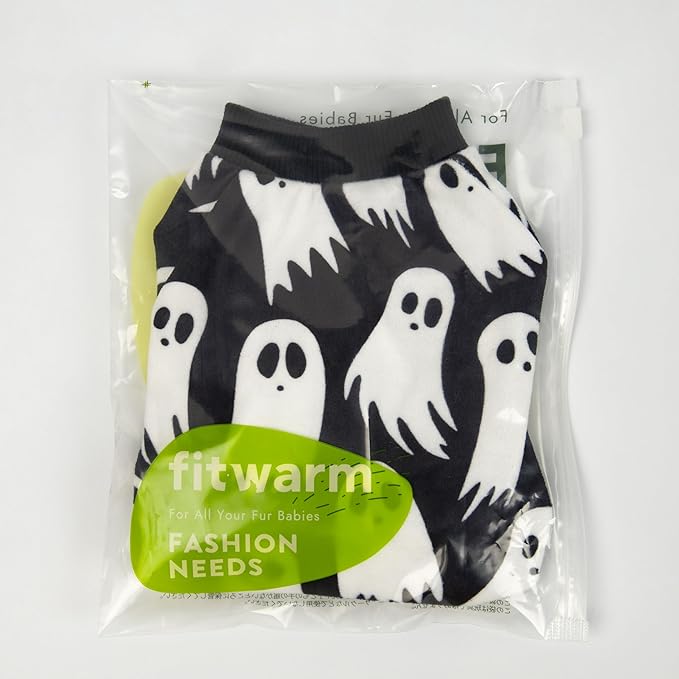 Fitwarm Halloween Ghost Dog Pajamas, Funny Halloween Costumes for Dogs, Fleece Dog Onesie with Feet, Doggy Clothes for Small Dogs Boy Girl, Pet Apparel, Black, White, Small