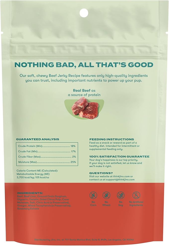 Jinx Beef Bites Jerky Dog Treats – Soft & Chewy, All Natural Dog Jerky Treats with Grass-Fed Beef - Pet Products for All Dogs (Puppies, Adults & Seniors) - 5oz