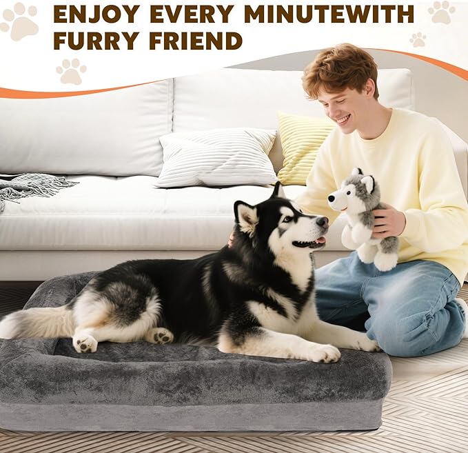 Dog Bed Medium to Large Dogs - Waterproof Couch with Removable Washable Cover and Egg Crate Foam Comfort Cage Beds Zipper Non-Slip Bottom Pad Bite-Proof