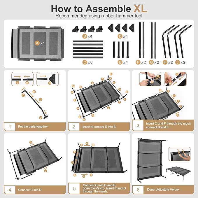 petizer 48" Elevated Dog Bed for Extra Large Dogs, Outdoor Dog Cot Bed Waterproof, Raised Cooling Pet Bed, Washable Breathable XXL Dog Bed with Supporting Bars - Up to 200 LBs, Indestructible, X-Large