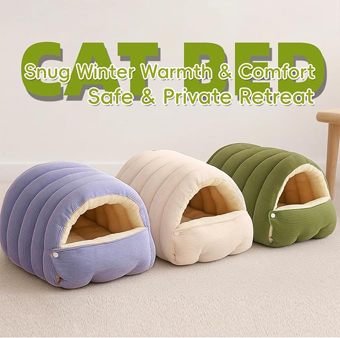 Cutypet Winter Cave, Cutypet Cat Winter Cave, Cute Cat Beds for Indoor Cats, Disassembled Design for Easier Cleaning, with Hair Remover, Suitable for Cats and Small Dogs (2PCS Green, Large)