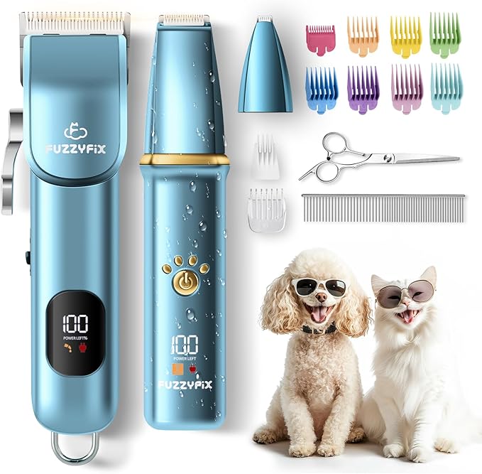 Dog Grooming Kit, Dog Clippers for Grooming for Thick Curly Coats, Professional Pet Hair Shaver Paw Trimmer Cordless Rechargeable Low Noise for Dogs Cats Animals Face Ear