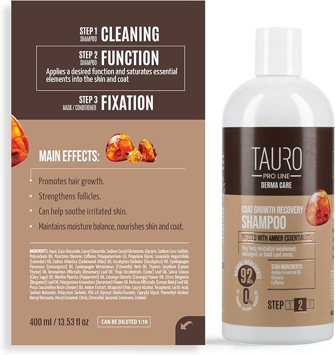 Tauro Pro Line Deshedding Dog Shampoo - Shedding Control & Fur Density Support - Moisturizing Dogs Shampoo for Thinning Coats, Weak Post-Surgery Pet Hair Regrowth (Coat Growth Recovery 13.5 Fl Oz)
