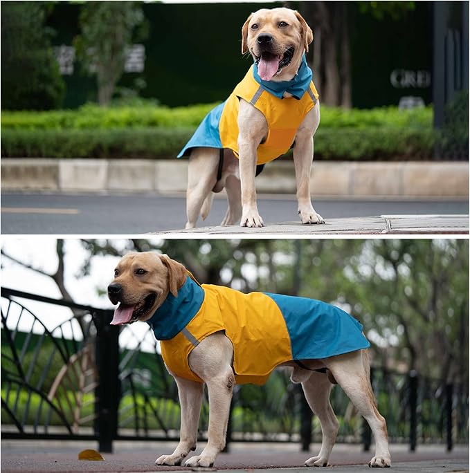 XXXL Warm Dog Coats - Windproof Winter Outdoor Jackets, Cold Weather Waterproof Raincoats With Leash Hole, Blue+Yellow