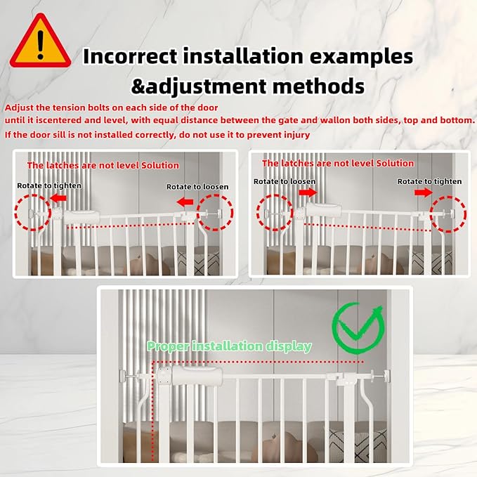 TSAYAWA Walk Through Baby Gate with Door, 43.5-48 Inch Wide Presure Mounted No Drill Metal Auto Close Child Gate for Stair Doorway - Indoor Outdoor Safty Gate for Toddler Dog Doggie, White