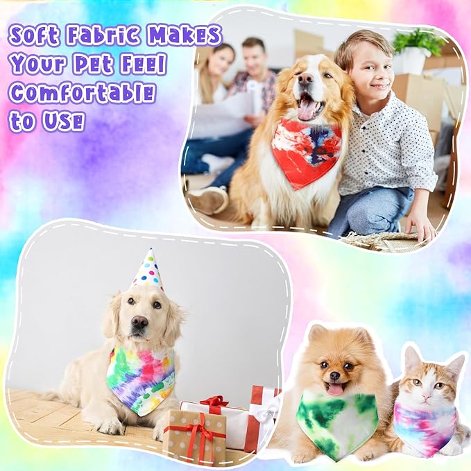 Amylove 120 Pcs Halloween Dog Bandanas Bulk Thanksgiving Day Holiday Triangle Dog Pack Puppy Kerchief Bandana Adjustable Pet Scarf for Pet Cat Costume Accessories Decor(Tie Dye)