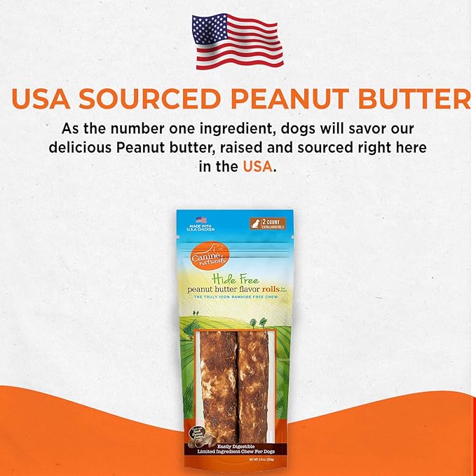 Canine Naturals Peanut Butter Chew - 100% Rawhide Free Dog Treats - Made with Real Peanut Butter - All-Natural and Easily Digestible - 2 Pack of 9 Inch Extra Large Rolls for Dogs 75 lbs and Upp