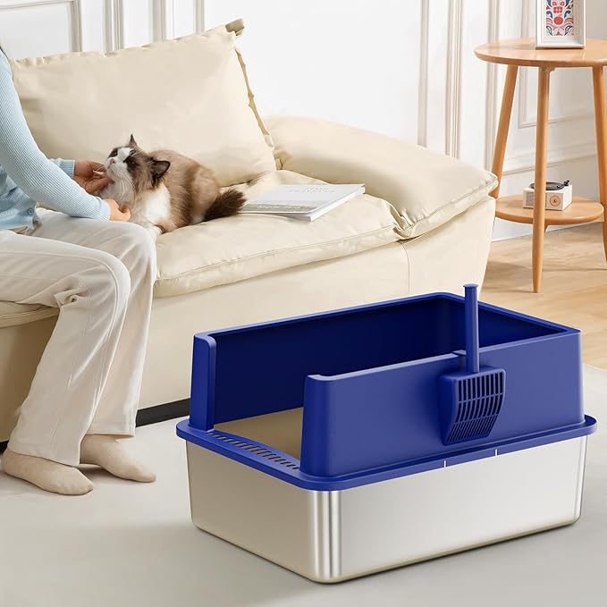 XXXL Stainless Steel Litter Box,28"L*20"W*12.5"H Large Capacity Metal Cat Litter Box for Big & Multiple Cats,Anti-Leakage,Non-Stick Surface for Easy Cleaning,Odor-Resistant,Scratch-Resistant