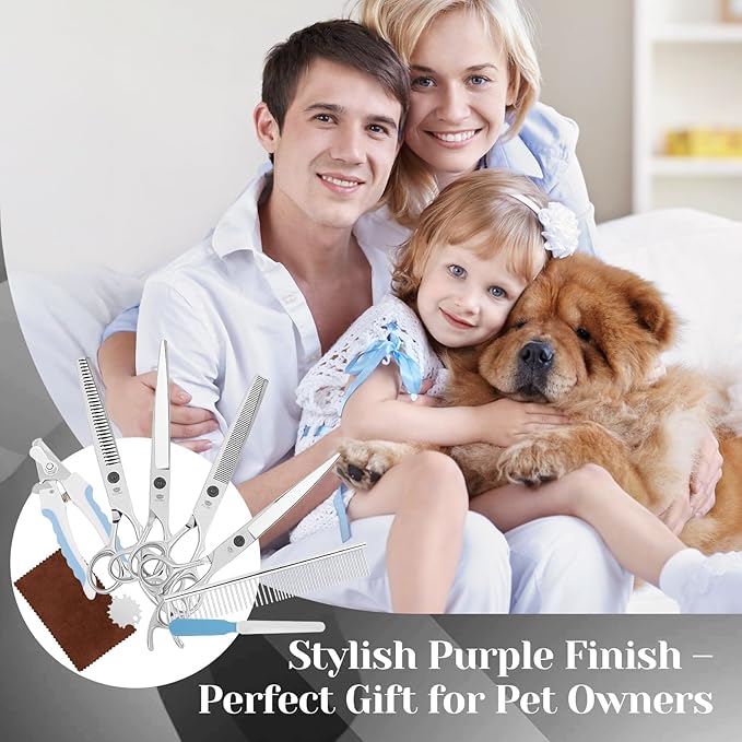 Professional Dog Grooming Scissors Set,Curved Dog Grooming, Thinning Scissors,Chunkers,440C Stainless Steel pet grooming scissors