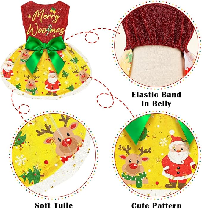 Funny Puppy Dress with Bow - Dog Dresses & Costumes for Small & Large Dogs - Pumpkin Witch Bat Pet Costume for Halloween & Christmas