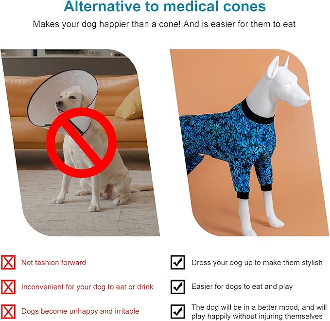 LovinPet Large Dog Onesie Shedding Suit for Female Dogs, Bodysuit for Large Dogs,Lightweight Stretchy Fabric,Floral Print Pet Jumpsuit,Uv Protection Tshirt,Easy to Wear 4 Legged Big Dog Pajamas,XL