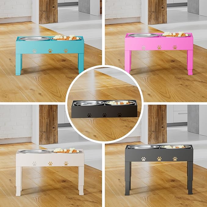 Elevated Dog Bowls with 2 Stainless Steel Bowls, Raised Dog Food Bowl Stand 5 Height Adjustable (3.1", 9", 10", 11", 12") Non-Slip Feeder Set for Medium and Large Dogs - Gray