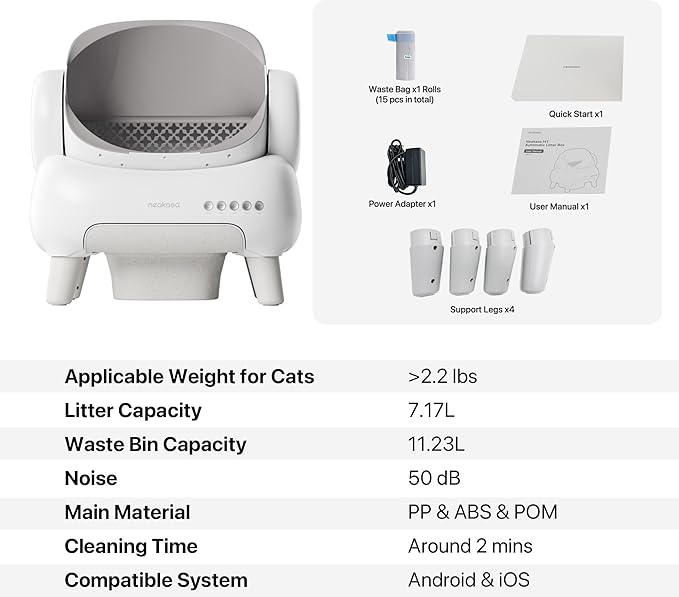 Neakasa M1 Lite Open-Top Self Cleaning Cat Litter Box, Automatic Cat Litter Box with APP Control, Safety Protection, 1 Roll Waste Bag