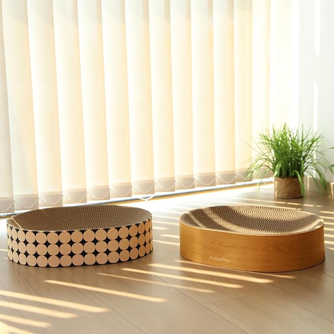 FUKUMARU Cat Scratcher Cardboard Lounge Bed, 2-in-1 Cat Scratch Pad, Oval Cats Scratching Board Indoor, Durable Modern Kitty Scratcher Bowl, Cats Scratch Furniture Protector, Polka Dot