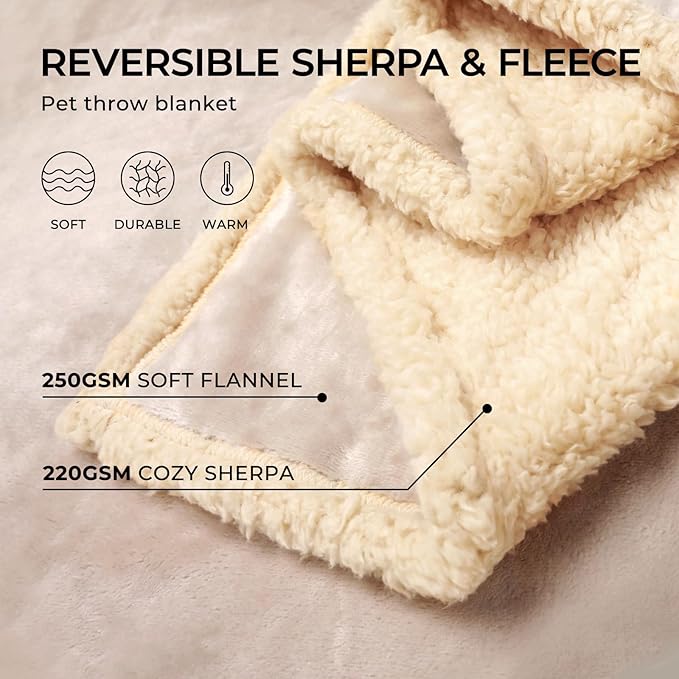 Luciphia Waterproof Pet Blankets, Liquid Pee Proof Dog Blanket for Sofa Bed Couch, Reversible Sherpa Fleece Furniture Protector Cover for Small Medium Large Dogs Cats, Dark Beige King Size(100" x 85")