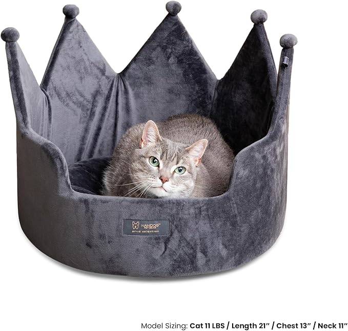 NANDOG Pet Gear Crown Cozy Round Dog and Cat Bed Collection Washable Indoor Pet Bed for Small Breeds -Soft Bed Fits in Crate or Kennel - Made of Ultra Soft Micro-Plush Material (Royal Gray Prive 18")