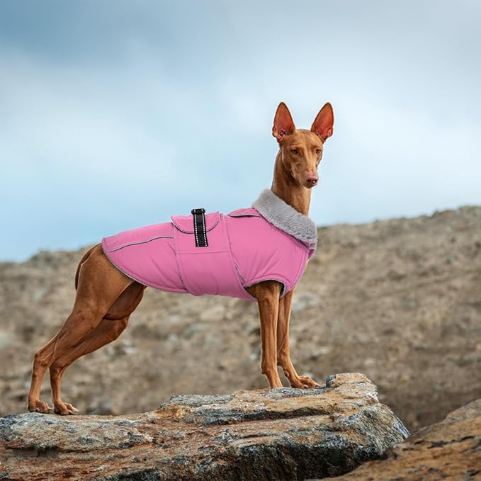 Lelepet Warm Dog Coat Reflective Fleece Vest Waterproof Dog Jacket with Adjustable Buckle Hook & Loop Windproof Cold Weather Coats for Small Medium Large Dogs, Pink, XXL