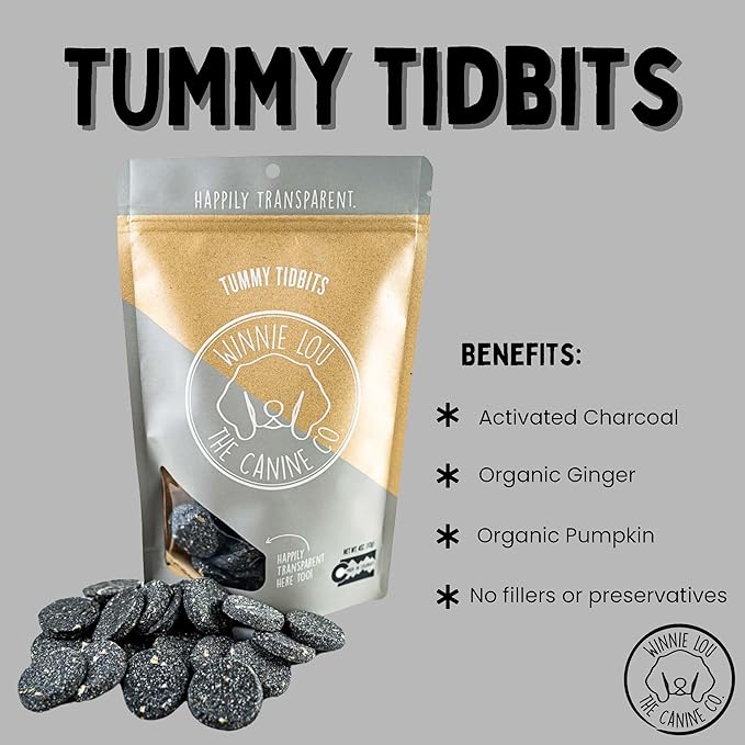 Winnie Lou Organic Healthy Dog Treats – All Natural Crunchy Dog Biscuits Made in USA with Organic Pumpkin, Ginger, Activated Charcoal for Improved Digestion – Tummy Tidbits (Pack of 2)