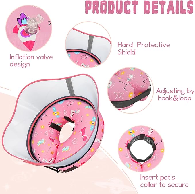 Elevated Inflatable Dog Cone Collar to Stop Licking, Doggie Donut Collar After Surgery, Soft Dog Cone Alternative for Small Medium Large Dogs