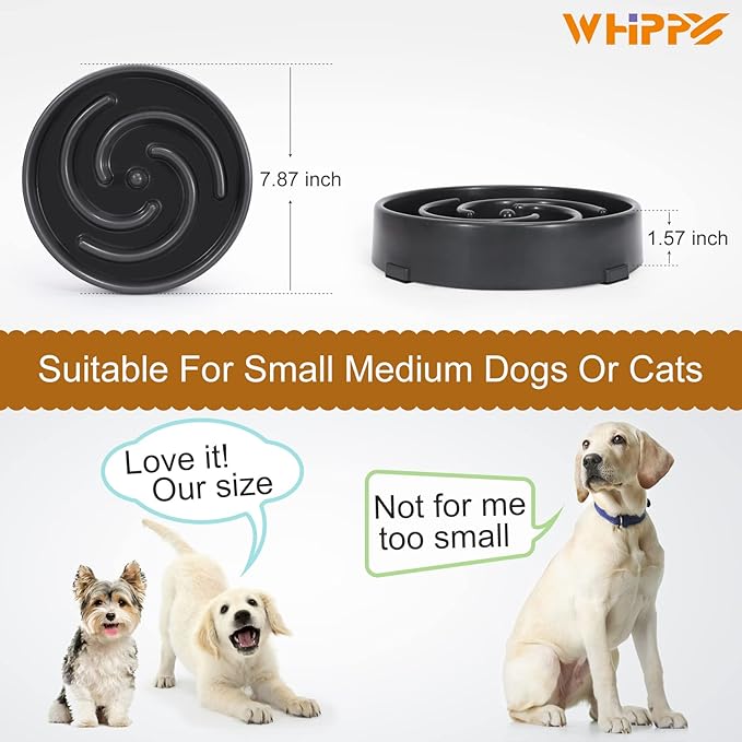 Whippy Slow Feeder Maze for Small/Medium Dogs - Fun, Interactive, Anti-Slip, No Choking, Healthy, Bloat Stop Dog Food & Water Bowl, Gray