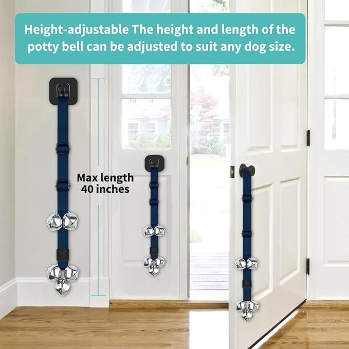 Dog Bells to Go Outside Dog Door Bell Premium Quality Buckle Adjustable Dog Bell Dog Attached to doorknob or Anywhere Near The Door, Length and Height Adjustable