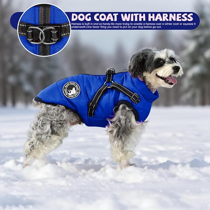 Gyuzh Dog Coat with Harness Puppy Coats Small Dog Harness Jacket Winter Waterproof Jackets for Smal Medium Large Dogs