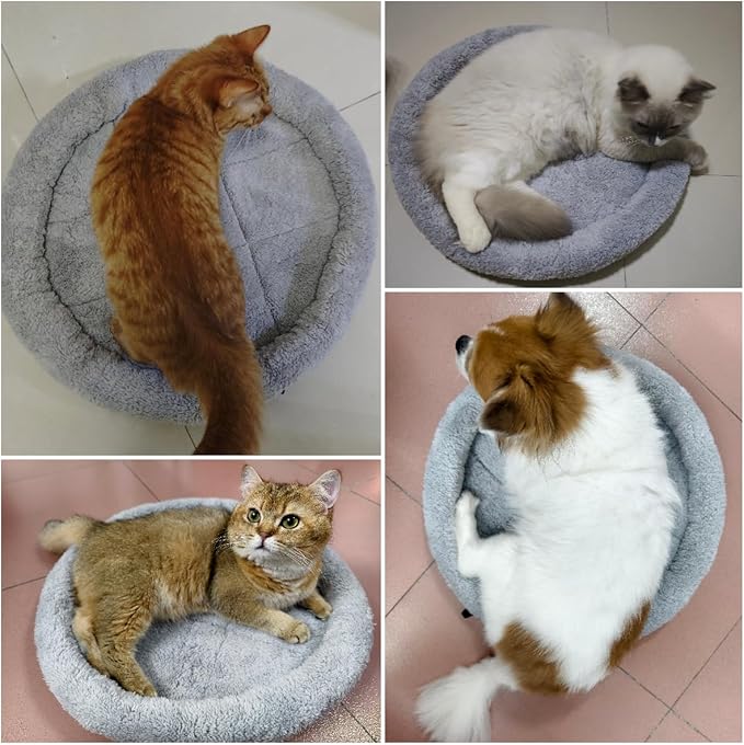 Round Cat Bed Washable Cat Donut Bed with Non-Slip Bottom Comfortable Soft Pet Bed for Cats and Small Dog/Gray (Diameter: 19.5")
