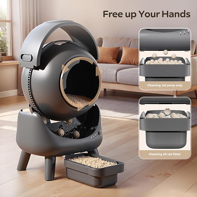 Self Cleaning Litter Box for Multiple Cats – Automatic Cat Litter Box with App Control, Odor-Free Waste Disposal, Dual Safety Sensors, Litter Bags, BlackGrayK4