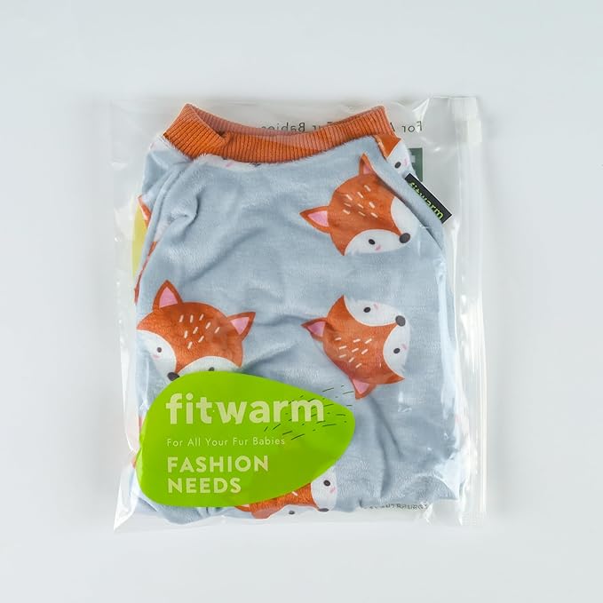 Fitwarm Funny Fox Dog Pajamas, Warm Dog Onesie, Dog Clothes for Small Dogs Girl Boy, Lightweight Velvet, Pet Outfit, Gray, Orange, XS