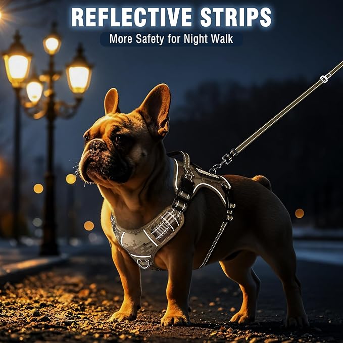 Tactical Dog Harness and Leash Set Medium Sized Dog,Heavy Duty No Pull Service Dog Vest and 10 Patches with Dog Seat Belt,Reflective Adjustable Pet Harness for Training Walking Hiking Camo M