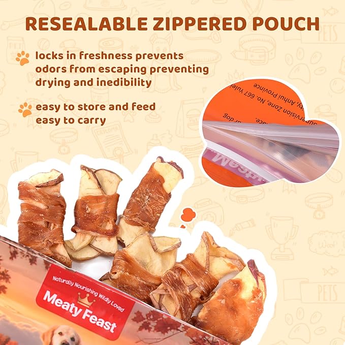 Chicken & Apple Wrapped Dog Treats, Healthy Natural Apple & Chicken Jerky Wraps, Grain & Gluten Free Chewy Dog Training Treats for Small Medium Large Dogs, 10.58oz