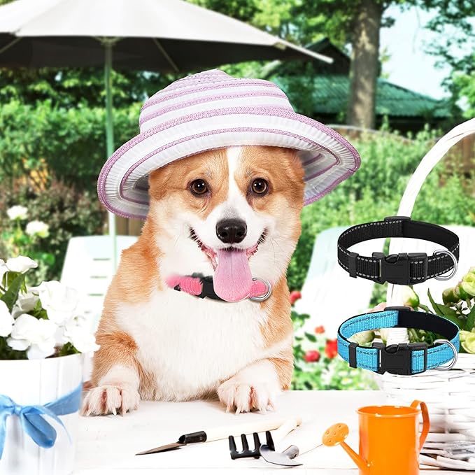 Sanwuta 12 Pcs Reflective Puppy Dog Collars Bulk for Litter Dogs Adjustable Safety Nylon Collars with Locking Buckle Soft Padded Breathable Puppy Collar for Cats Pets(Small)