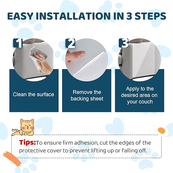 Cat Scratch Furniture Protector 17x11.8 in,10 Pack Self-Adhesive Single Side Couch Protector from Cat Claws, Furniture Protectors from Cats, Anti Scratch Sticky Tap, No Pins