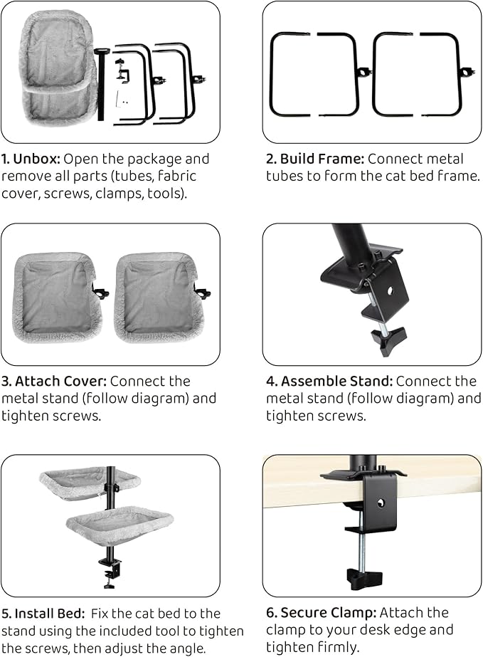 L&W BROS. Double Layer Cat Desk Bed – Adjustable Desk Nest with Swivel Mounts, Metal Frame, 45LB/Layer, Washable Covers, for Multi-Cat Homes