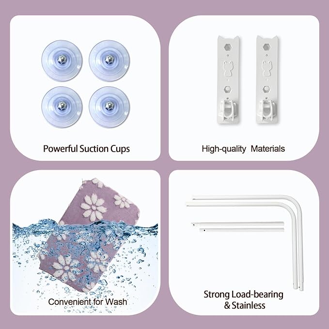 Cat Window Perch, Foldable Cat Window Hammock with Cute 3D Textured Flower Cover and Strong Suction Cups, Cordless Window Seat Bed for Indoor Cats (Purple, Large)