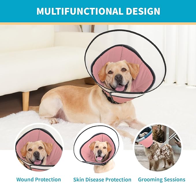Pet Dog Cone Collar to Stop Licking, Soft Comfy Cones for Large Medium Small Dogs After Surgery, Cone of Shame for Dogs Head Neck Elizabethan Collar-Pink-L