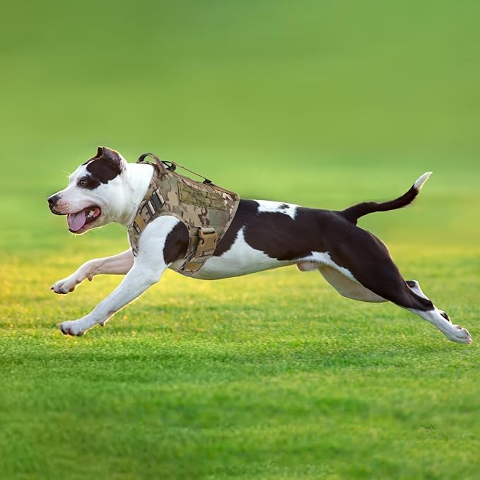 Tactical Dog Backpack Harness for Large Breed Original Design Metal Buckle Vest with Side Bags Pouches for Service Working Training (Khaki (with 2 Pouches), Medium)