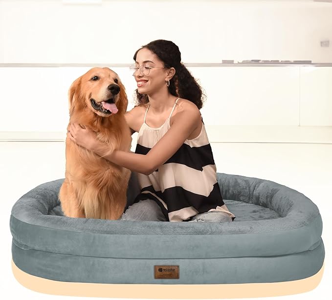 Orthopedic Washable Large Dog Bed: Cooling Dog Bed with Bolsters - Jumbo Bed Waterproof Removable Cover Non-Slip Pet Bed for Extra Large Sized - Grey