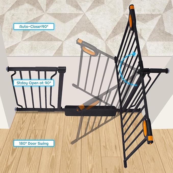 Baby Gate for Stairs 29-52 Inch Wide, Safety Gate for Baby Adjustable Pet Gate with Door Pressure Mounted Gates for Kids Toddler Dogs Extension Kit Indoor Stairway Doorway Black (30.5'' Tall)