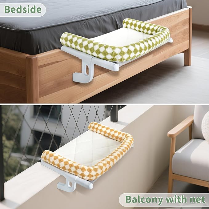 Sunhoo Cat Window Perch Hammock Sturdy Windowsill Bed Seat for Large Cats No Drilling No Suction Adjustable Kitty Shelf with Washable Cover Easy Assembly Holds up to 40 lbs 22.05 * 15 in (Brown, S)